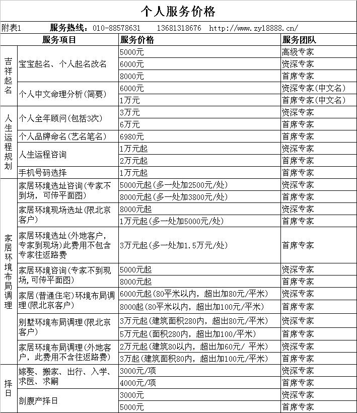 星旗世界个人服务收费标准